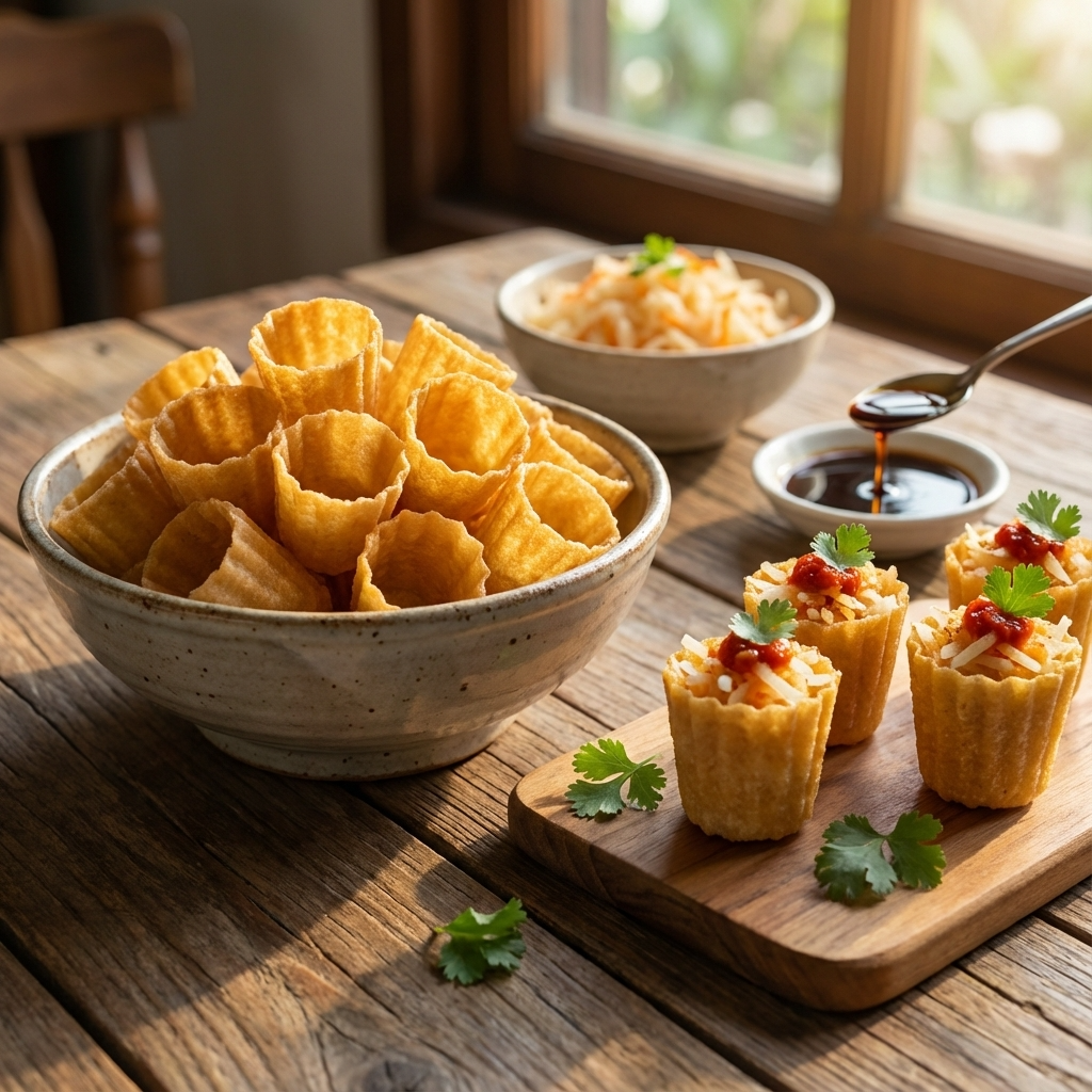 Crispy Kueh Pie Tee shells and filled top hats with turnip filling